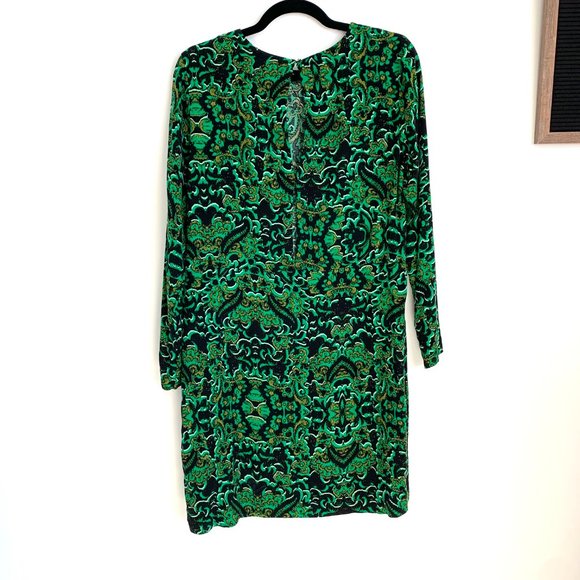 H&M Green Patterned Long Sleeve Dress Womens Size 8 - Picture 1 of 7